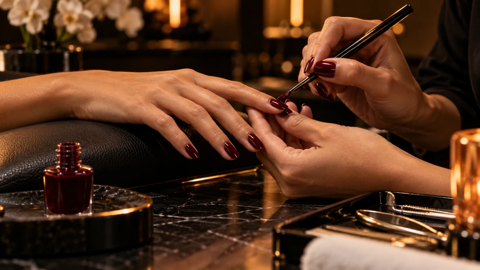 Cena ilustrativa de um atendimento de manicure com atenção aos detalhes